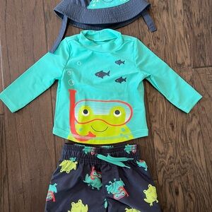 New Never Worn Carter's Aqua and Gray Frog Swim Set